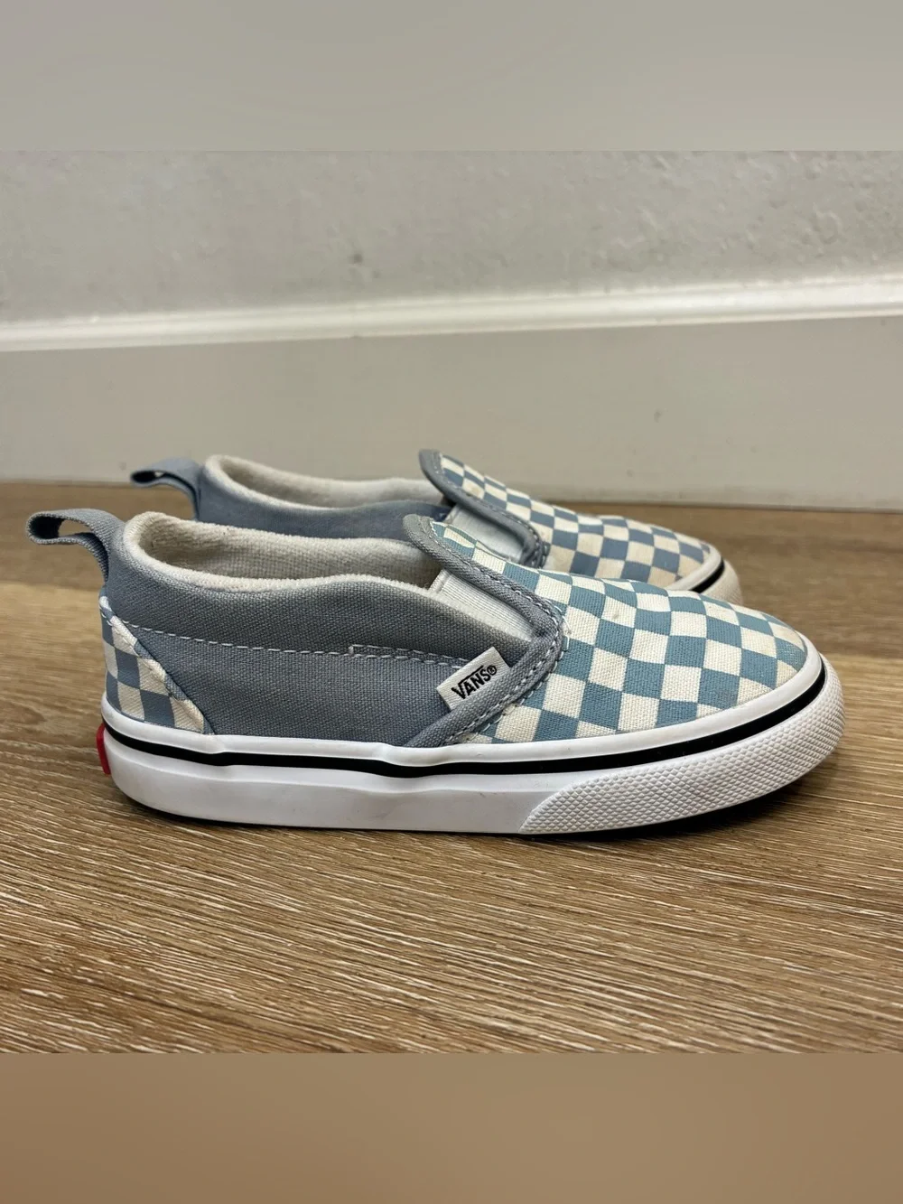 Vans Toddler Classic Slip-On V Shoes Dusty Blue Checkerboard US 8 EU 24.5 14cm